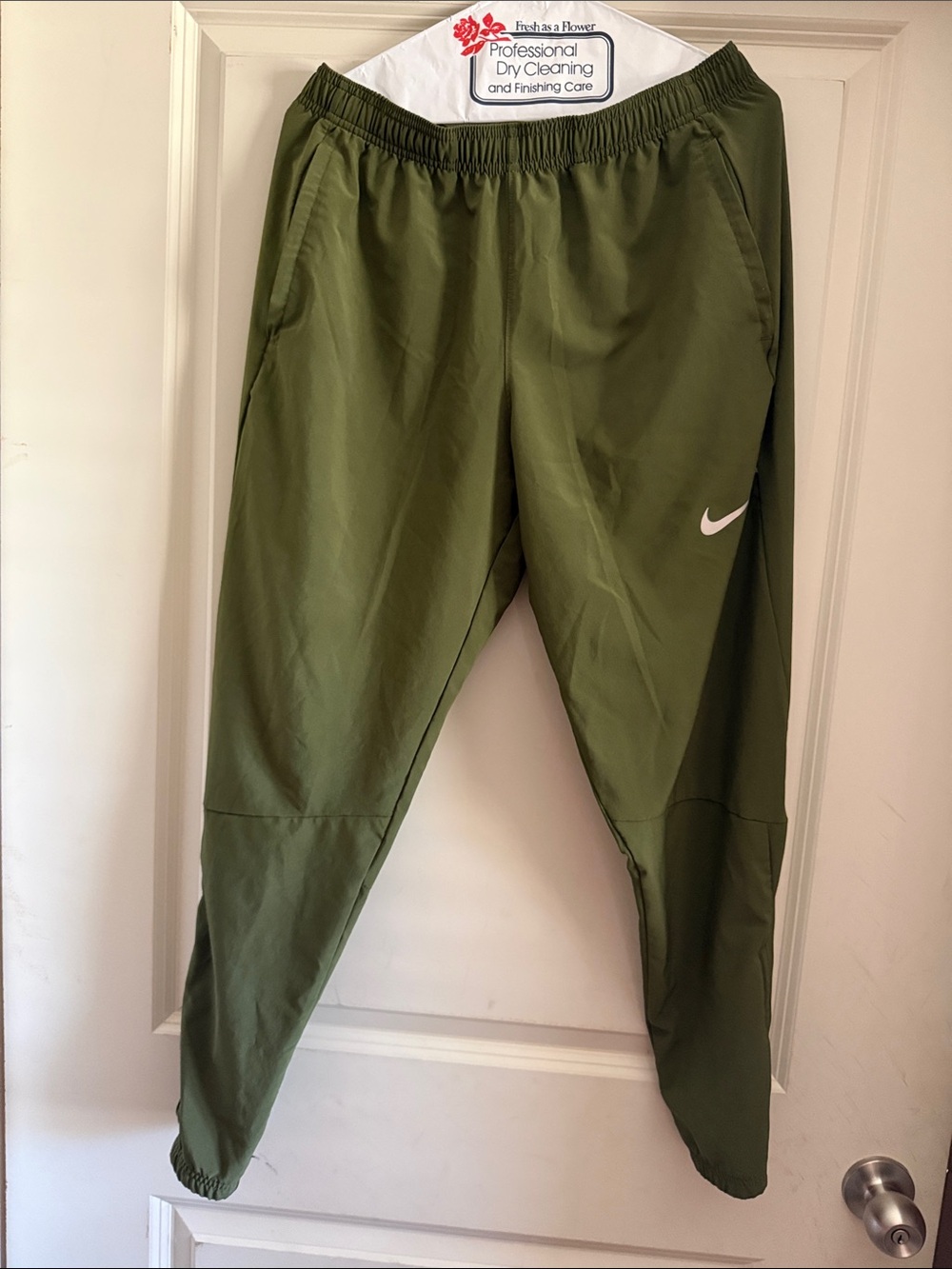 Nike Olive Green Track Joggers with White Swoosh